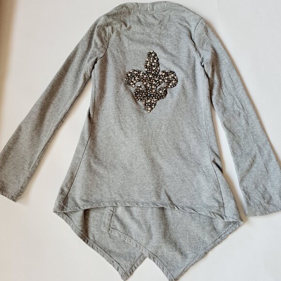 Twisted Heart Women's Grey Cardigan Sweater with Fleur de Lis Size S - Picture 13 of 15